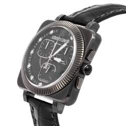 Pre Owned Roberto Cavalli Black PVD Coated Stainless Steel Leather Bohemienne R7271666025 Men's Wristwatch 40 mm