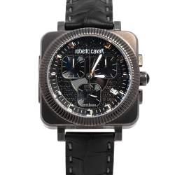 Pre Owned Roberto Cavalli Black PVD Coated Stainless Steel Leather Bohemienne R7271666025 Men's Wristwatch 40 mm