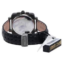 Pre Owned Roberto Cavalli Black PVD Coated Stainless Steel Leather Bohemienne R7271666025 Men's Wristwatch 40 mm