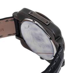 Pre Owned Roberto Cavalli Black PVD Coated Stainless Steel Leather Bohemienne R7271666025 Men's Wristwatch 40 mm