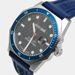 Pre Owned Roberto Cavalli By Franck Muller Blue Stainless Steel Rubber Diver Uno 1G045 Men's Wristwatch 43 mm