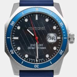 Pre Owned Roberto Cavalli By Franck Muller Blue Stainless Steel Rubber Diver Uno 1G045 Men's Wristwatch 43 mm