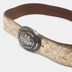 Roberto Cavalli Cream Python Oval Buckle Belt