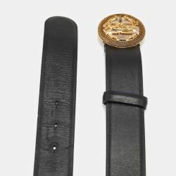 Pre Owned Roberto Cavalli Black Leather RC Logo Round Belt 90CM