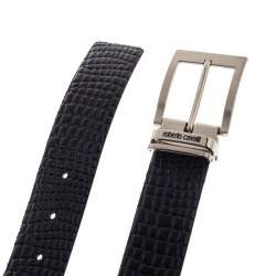 Robert Cavalli Black Croc Embossed Buckle Belt 110CM
