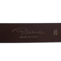 Pre Owned حزام روبرتو كافالي إبزيم ثعبان معدن وجلد بني داكن 90 سم