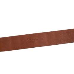 Pre Owned Roberto Cavalli Brown Croc Embossed Leather Buckle Belt 100CM