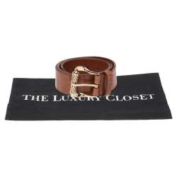 Pre Owned Roberto Cavalli Brown Croc Embossed Leather Buckle Belt 100CM