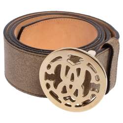 مملوكة مسبقًا Roberto Cavalli Grey Suede Logo Buckle Belt 100CM