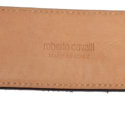 مملوكة مسبقًا Roberto Cavalli Grey Suede Logo Buckle Belt 100CM