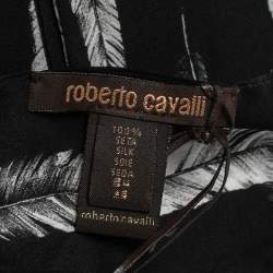 Roberto Cavalli Black Plumage Print Silk Scarf