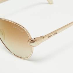 Pre Owned Roberto Cavalli Cream/Gold Matar 884S Aviator Sunglasses