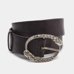 Roberto Cavalli Black Leather Snake Buckle Belt 95CM