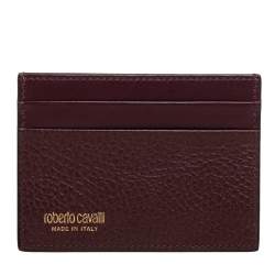 Pre Owned Roberto Cavalli Burgundy Leather Card Holder