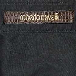Pre Owned Roberto Cavalli Black Cotton Logo Crest Embroidered Button Front Shirt S