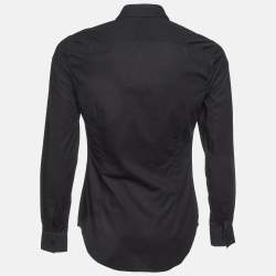 Pre Owned Roberto Cavalli Black Cotton Logo Crest Embroidered Button Front Shirt S