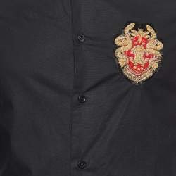 Pre Owned Roberto Cavalli Black Cotton Logo Crest Embroidered Button Front Shirt S