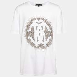 Pre Owned Roberto Cavalli White Logo Detail Cotton T-Shirt XXXL