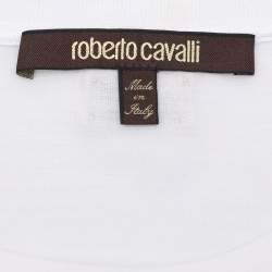 Pre Owned Roberto Cavalli White Logo Detail Cotton T-Shirt XXXL