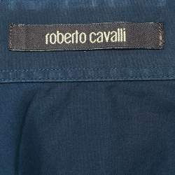 Pre Owned Roberto Cavalli Navy Blue Cotton Button Front Shirt XL