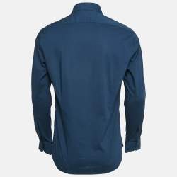 Pre Owned Roberto Cavalli Navy Blue Cotton Button Front Shirt XL