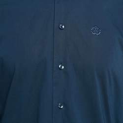 Pre Owned Roberto Cavalli Navy Blue Cotton Button Front Shirt XL