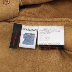 Roberto Cavalli Brown Embroidered Suede Button Front Shirt M