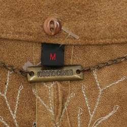Roberto Cavalli Brown Embroidered Suede Button Front Shirt M