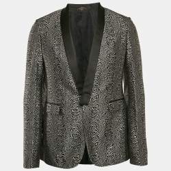 Roberto Cavalli Black/Grey Patterned Silk Single Breasted Blazer M