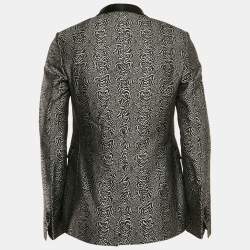 Roberto Cavalli Black/Grey Patterned Silk Single Breasted Blazer M