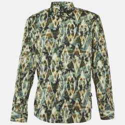 Just Cavalli Green Texture Print Cotton Button Front Shirt XL