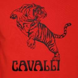 Roberto Cavalli Orange Cotton Knit Blend Tiger Print Sweatshirt L