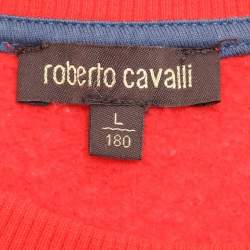 Roberto Cavalli Orange Cotton Knit Blend Tiger Print Sweatshirt L