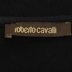 Pre Owned Roberto Cavalli Black Pique Cotton Polo T-Shirt L