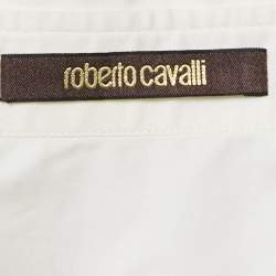 Just Cavalli White Tiger Embroidered Cotton Button Front Shirt L