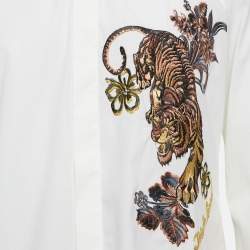 Just Cavalli White Tiger Embroidered Cotton Button Front Shirt L