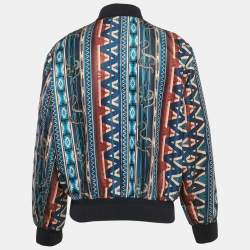Roberto Cavalli Blue Printed Crepe Zip-Up Jacket XXXL