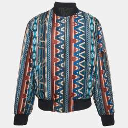 Roberto Cavalli Blue Printed Crepe Zip-Up Jacket XXXL