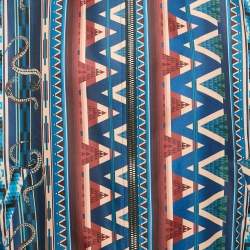 Roberto Cavalli Blue Printed Crepe Zip-Up Jacket XXXL