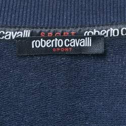 Roberto Cavalli Navy Blue Printed Cotton Knit Zip Front Jacket & Joggers Set L