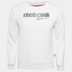 Pre Owned Roberto Cavalli White Cotton Knit Blend Crew Neck Sweatshirt M