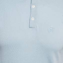 Pre Owned Roberto Cavalli Light Blue Silk Knit Polo T-Shirt M