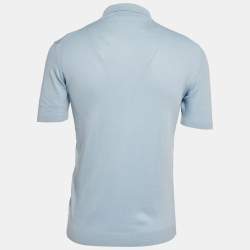 Pre Owned Roberto Cavalli Light Blue Silk Knit Polo T-Shirt M