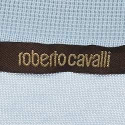 Pre Owned Roberto Cavalli Light Blue Silk Knit Polo T-Shirt M