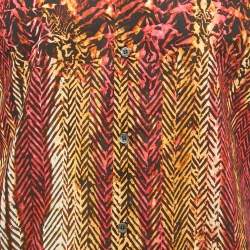 Pre Owned Roberto Cavalli Pink/Orange Printed Cotton Slim Fit Shirt M