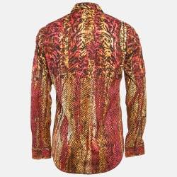 Pre Owned Roberto Cavalli Pink/Orange Printed Cotton Slim Fit Shirt M
