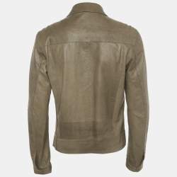 Pre Owned Roberto Cavalli Brown Reptile Textured Leather Button Front Jacket L