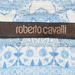 Pre Owned Roberto Cavalli Blue Printed Linen Blend Full sleeve Shirt L 