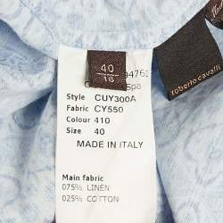 Pre Owned Roberto Cavalli Blue Printed Linen Blend Full sleeve Shirt L 