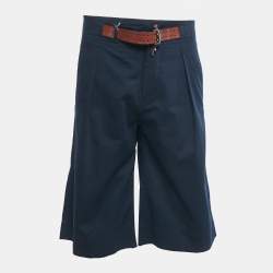 Pre Owned Roberto Cavalli Blue Gabardine Belted Bermuda Shorts M